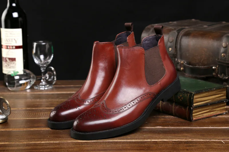 

Ankle of Men Leather Boots High Top Round Toe Botines Hombre Soft-Sole Leather Boots Black Brown Work Shoes Work 44 Horse