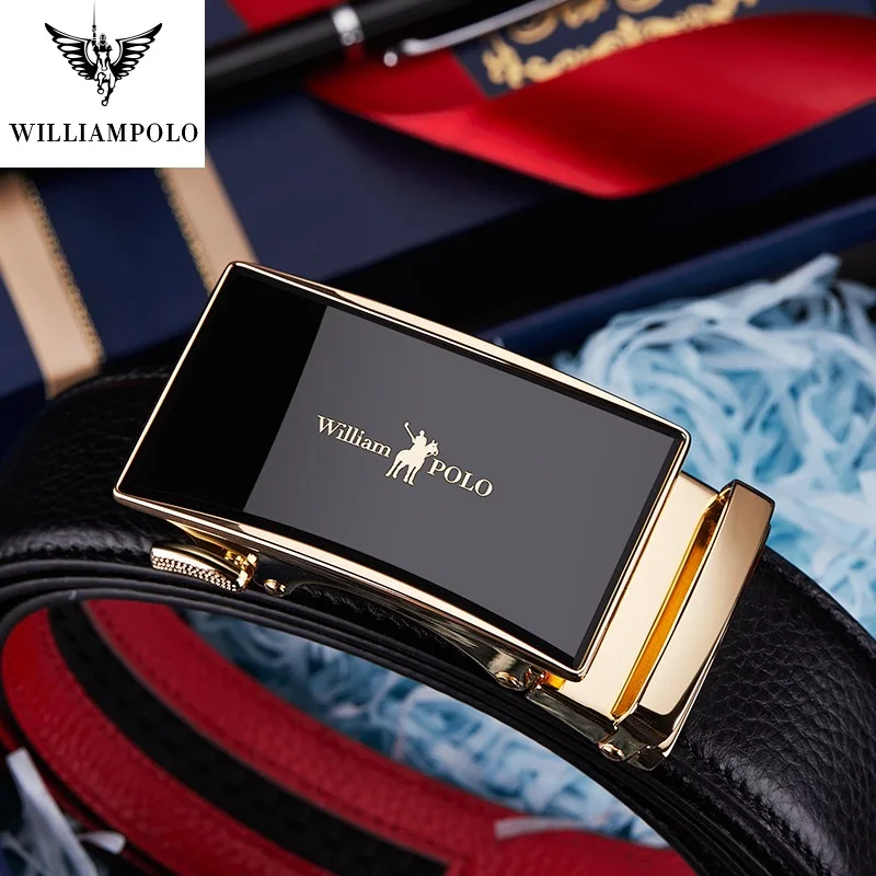 Ремень WilliamPolo мужской кожаный брендовый Роскошный пояс из натуральной кожи с