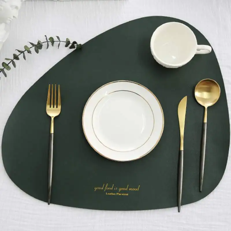 

Hot 1PCS Nordic Leather PU Placemat Waterproof Oilproof Insulation Pad Ink Green Western Place Mat Coaster dining Table Mat