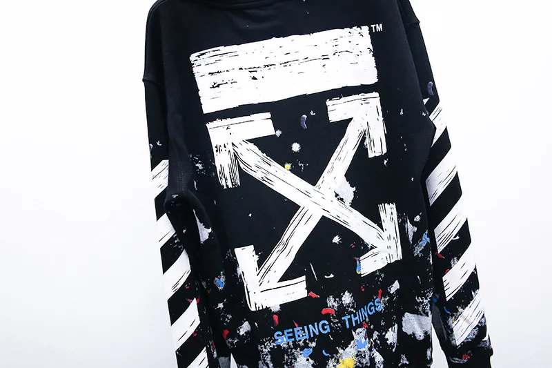 OFF-WHITE OW фейерверк брызги граффити за крестом улица хип хоп мужской свободный большой размер толстовка с капюшоном