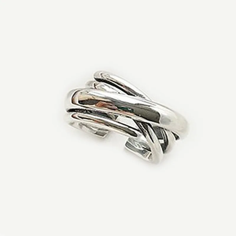 DreamySky Bijoux Boho стильные 925 пробы серебряные геометрические кольца оригинальной формы для женщин Подарки большие Регулируемые кольца на палец