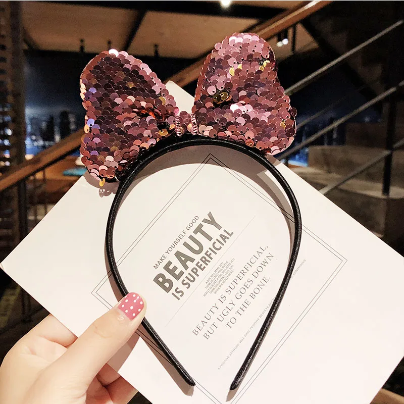 pink bow Новые милые разноцветные Блестки для девочек с бантом и кошачьими ушками, ободки для волос, прекрасный орнамент для волос, праздничный обруч, модные детские аксессуары для волос - Цвет: pink bow