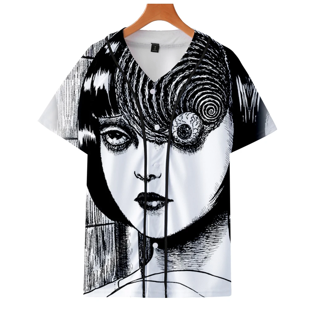 3D бейсбольная форма с коротким рукавом junji ito, 3D летняя гавайская рубашка, мужская повседневная бейсбольная рубашка с коротким рукавом
