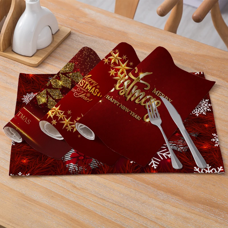 

SEAAN Red Christmas DecorTableware Durable Dinner Table Placemat Tea Party Kitchen Accessories Bowl Cup Pads Drink Coasters