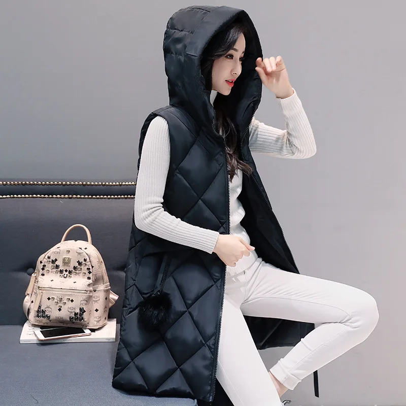 

Autumn Winter Vest Women Waistcoat 2020 New Fashion Female Sleeveless Jacket Hooded Warm Long Vest Cotton Feminino Plus Size
