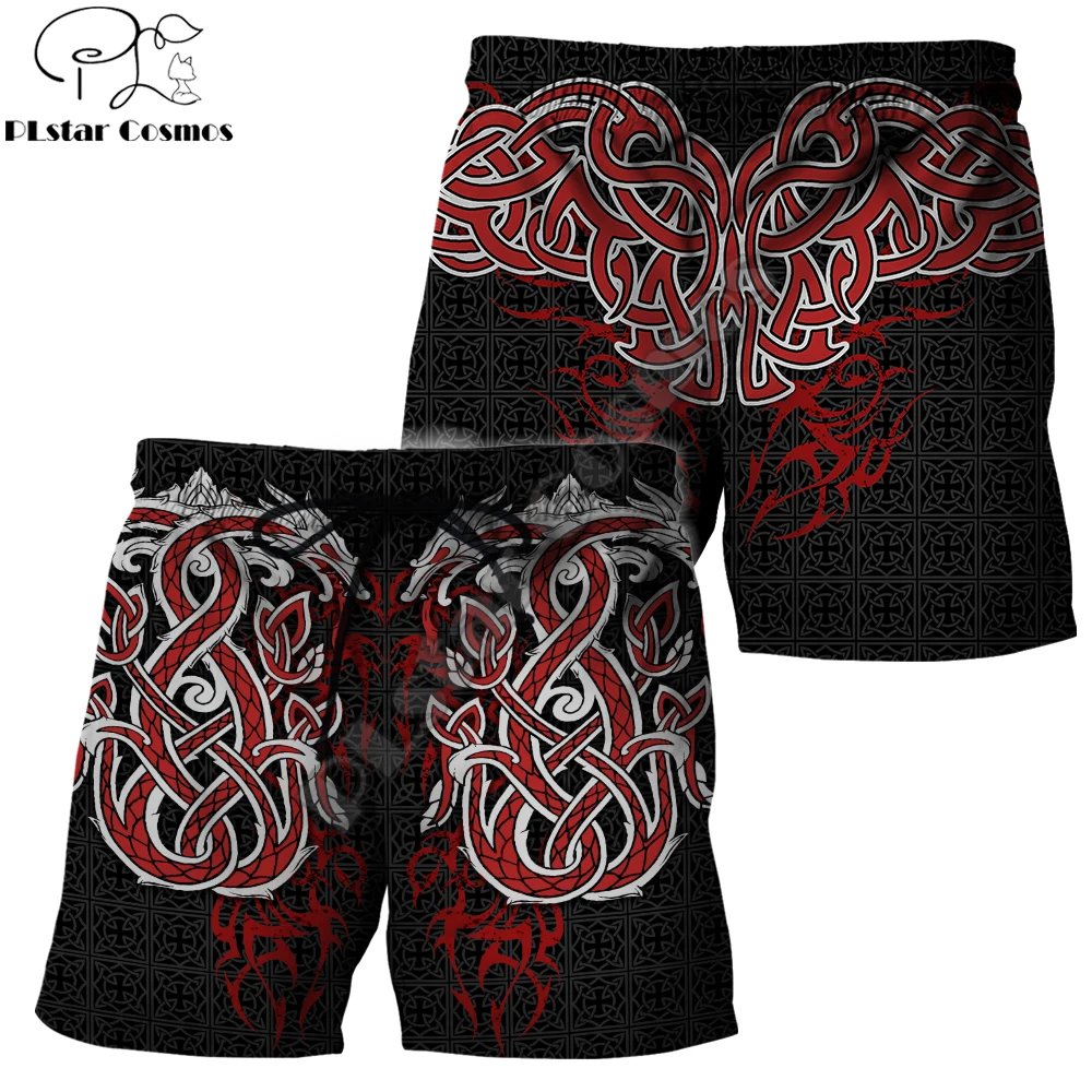 Norse Mythology Tattoo Dragon 3D Printed Mens Shorts Unisex Streetwear Summer Beach Loose Shorts Casual Pants Polyester SDM03