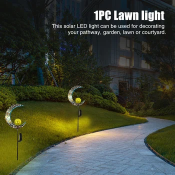 

Retro Moon Waterproof Patio LED Garden Light Landscape Solar Powered Stake Outdoor Lawn Yard Warm White Crackle Glass Courtyard