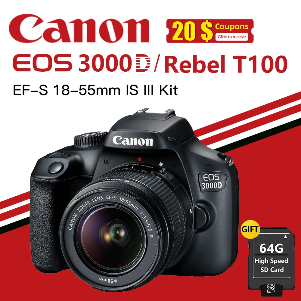 Однообъективной зеркальной камеры Canon EOS 3000D (Rebel T100) DSLR Камера с EF-S фирменнй