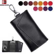 BINGCHE Genuine Leather Keychain Men Women Key Holder Organizer Pouch Car Key Wallet Key Case Mini Card Bag Cow Split Box 11inch