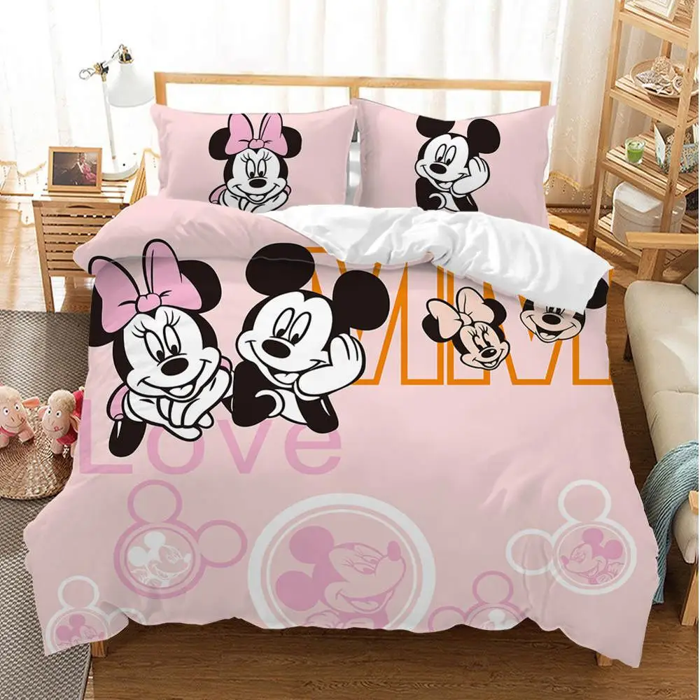 Disney/милый розовый комплект постельного белья для взрослых и детей с Минни, пододеяльник для девочек, простыня с рисунком из мультфильма, полная наволочка для постельного белья - Цвет: 1