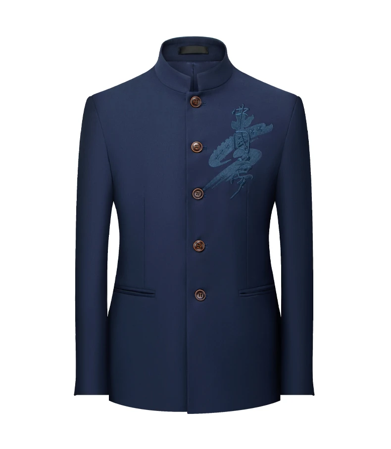 Мужской однотонный блейзер с вышивкой на груди в китайском стиле | Мужская одежда