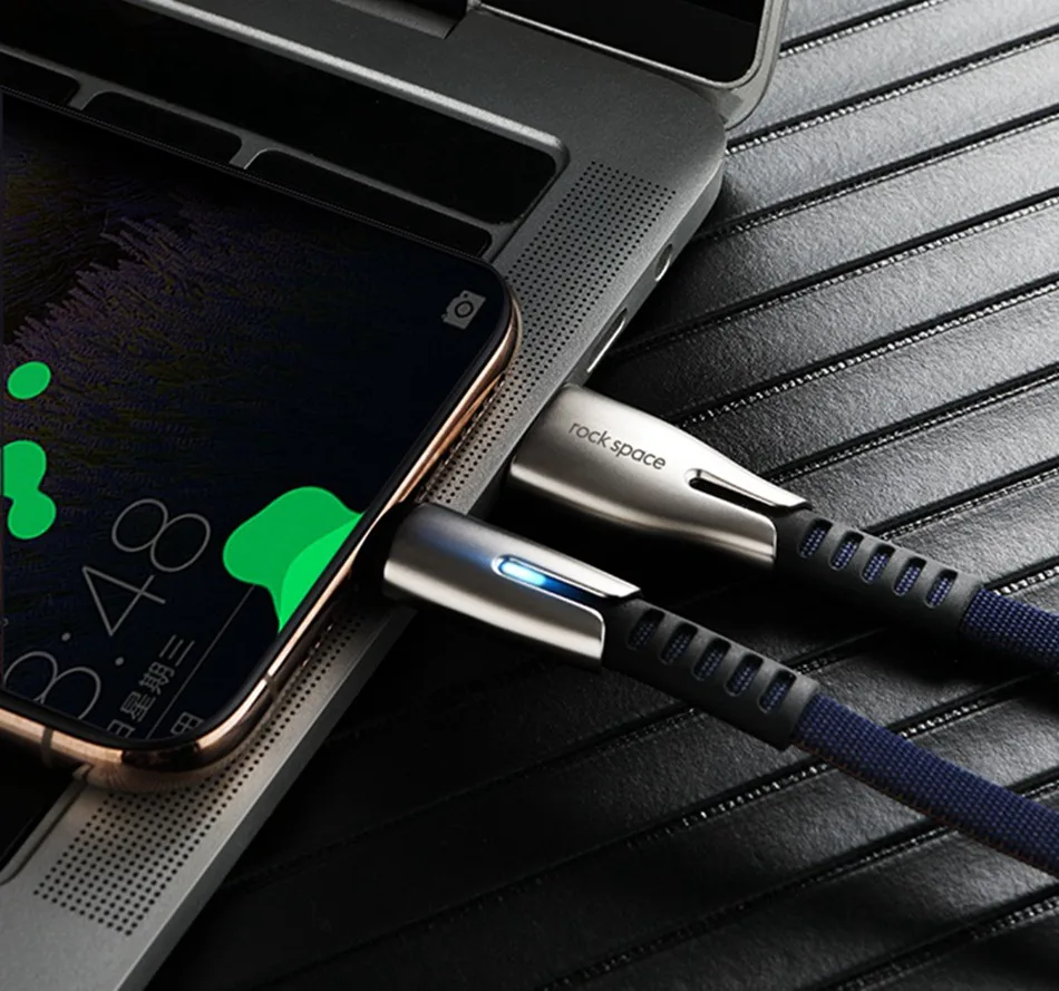 ROCK type-C кабель 2.4A кабель для быстрой зарядки для samsung Note 10 S10 S9 со светодиодный USB C кабель для передачи данных для Xiaomi Oneplus 2 3 type c