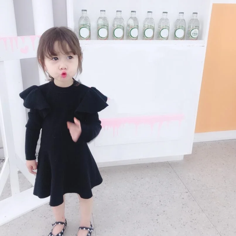Autumn Winter Baby Toddler Knitted Dress Long Sleeve Girl Princess Dresses Sweaters Kids Party Dresses For Girls JW7676