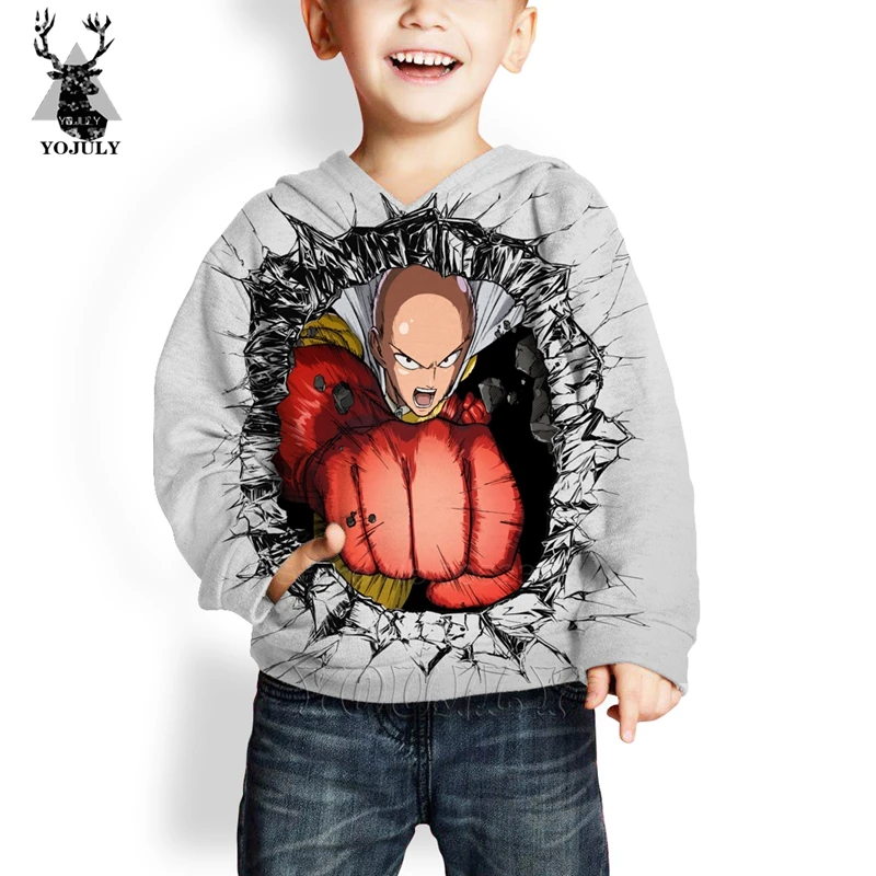 Детские толстовки с капюшоном с 3d принтом One Punch Man Модная белая мужская Толстовка уличная толстовка с круглым вырезом для мальчиков и девочек, унисекс, пуловер, топы