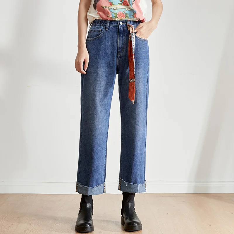 Женские широкие джинсы-капри LEIJIJEANS, свободные мытые джинсы с высокой посадкой, модная популярная модель 9218 большого размера на осень - Цвет: blue