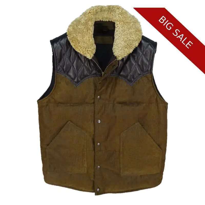 

2020 Brown Men Japan Style Short Casual Leather Down Vest Goose Feather Genuine Cowhide Winter Warm Slim Fit Natural Vest