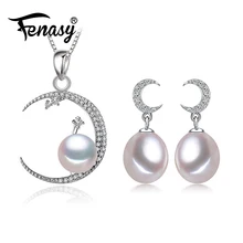 FENASY, 925 пробы, серебряные ювелирные наборы, серьги-гвоздики из натурального жемчуга, на заказ, богемная Лунная подвеска, цепочка, ожерелье для женщин