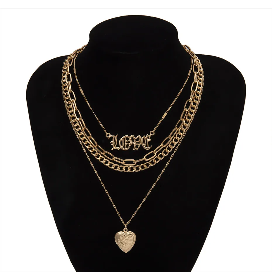 IngeSight. Z винтажное многослойное ожерелье-чокер любовь для женщин панк рамки можно открыть медальон сердце кулон ожерелье ювелирные изделия - Окраска металла: Necklace