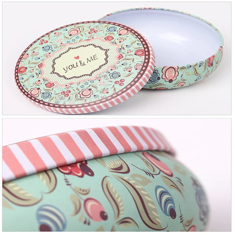 1PC Multi-Style Mini Round Pocket Tea Sugar Coffee Storage Box Tin Box Kitchen Flower Drawing Style Mousse Cake Packaging Gifts