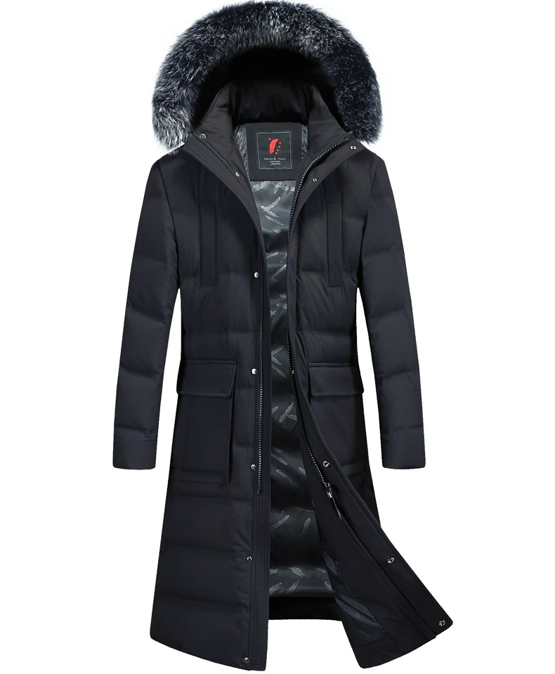 New Autumn/winter Thick Down Jacket for Men Casual Fox Down Collar Warm Long Hat Detachable White Duck Down Slim