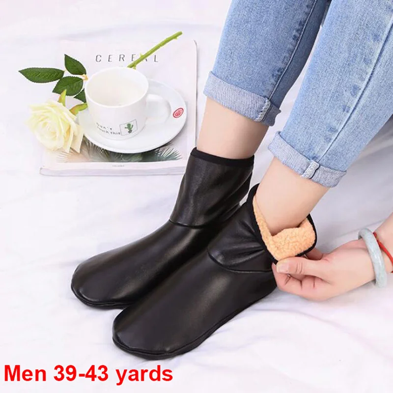 Unisex Winter Warme Leder Thermische Boot Slipper Indoor Haus Weiches Nicht-Slip Socken Weiche Non Slip Socken Für Männer frauen – Detail 5