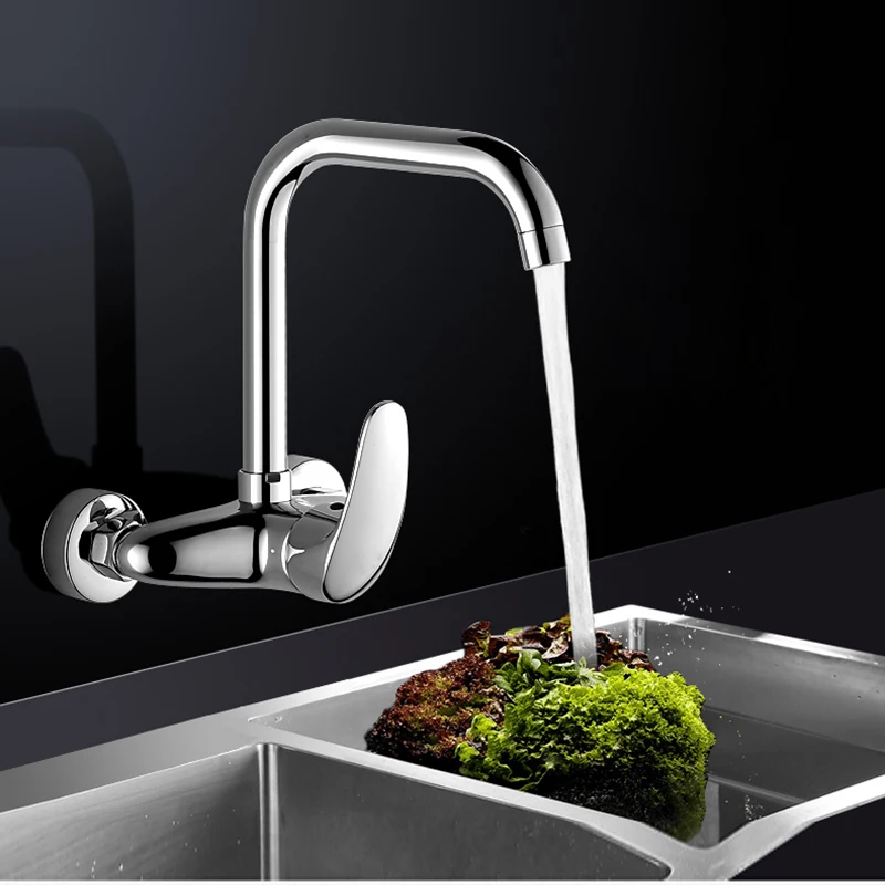 BECOLA, настенный смеситель для холодной и горячей воды, смеситель для кухни, кран для кухонной раковины, поворотный гибкий шланг на 360 градусов, двойные отверстия