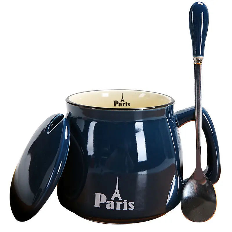 Breakfast Cup Ceramic with Cover Spoon Mark Creative Milk Couple Simple Office Coffee Mugs Cute | Дом и сад