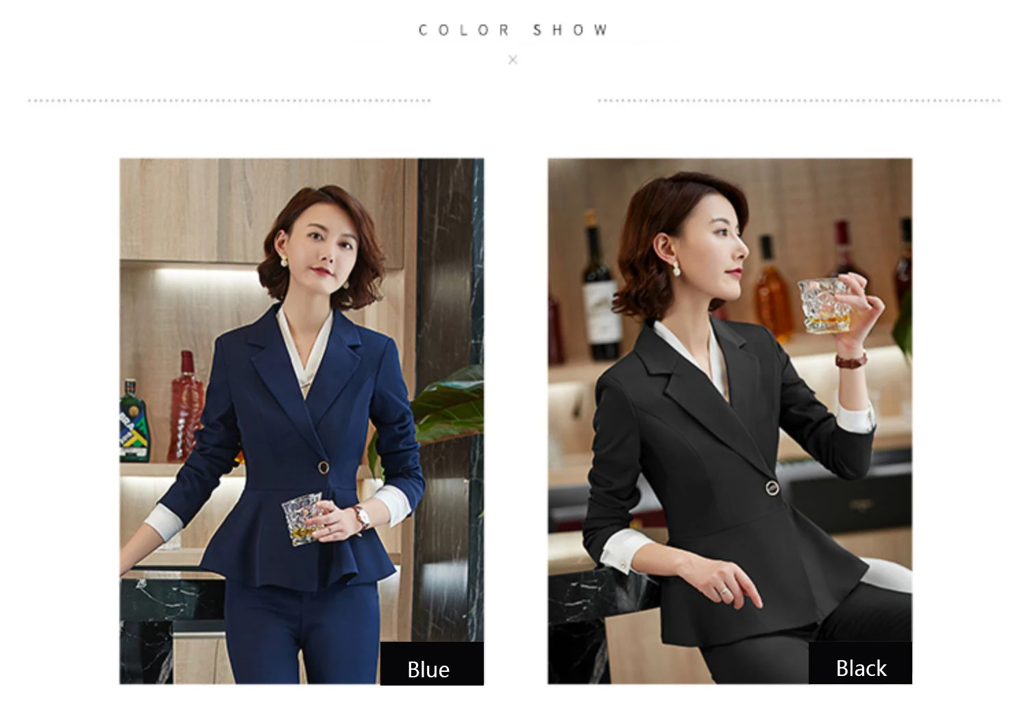 Autumn and Spring women suits with trouser office uniform style business Ruffle suits trouser work wear blazer set Asian size