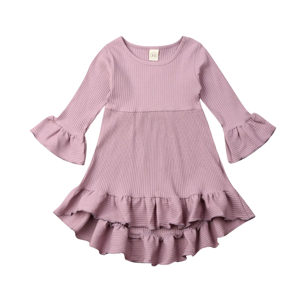 Новое модное милое осеннее детское платье с длинными рукавами и оборками для маленьких девочек