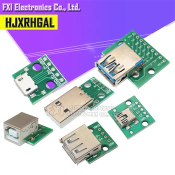 

10PCS USB Male Connector / MINI MICRO USB to DIP Adapter 2.54mm 5pin Female Connector B Type USB2.0 Female PCB Converter