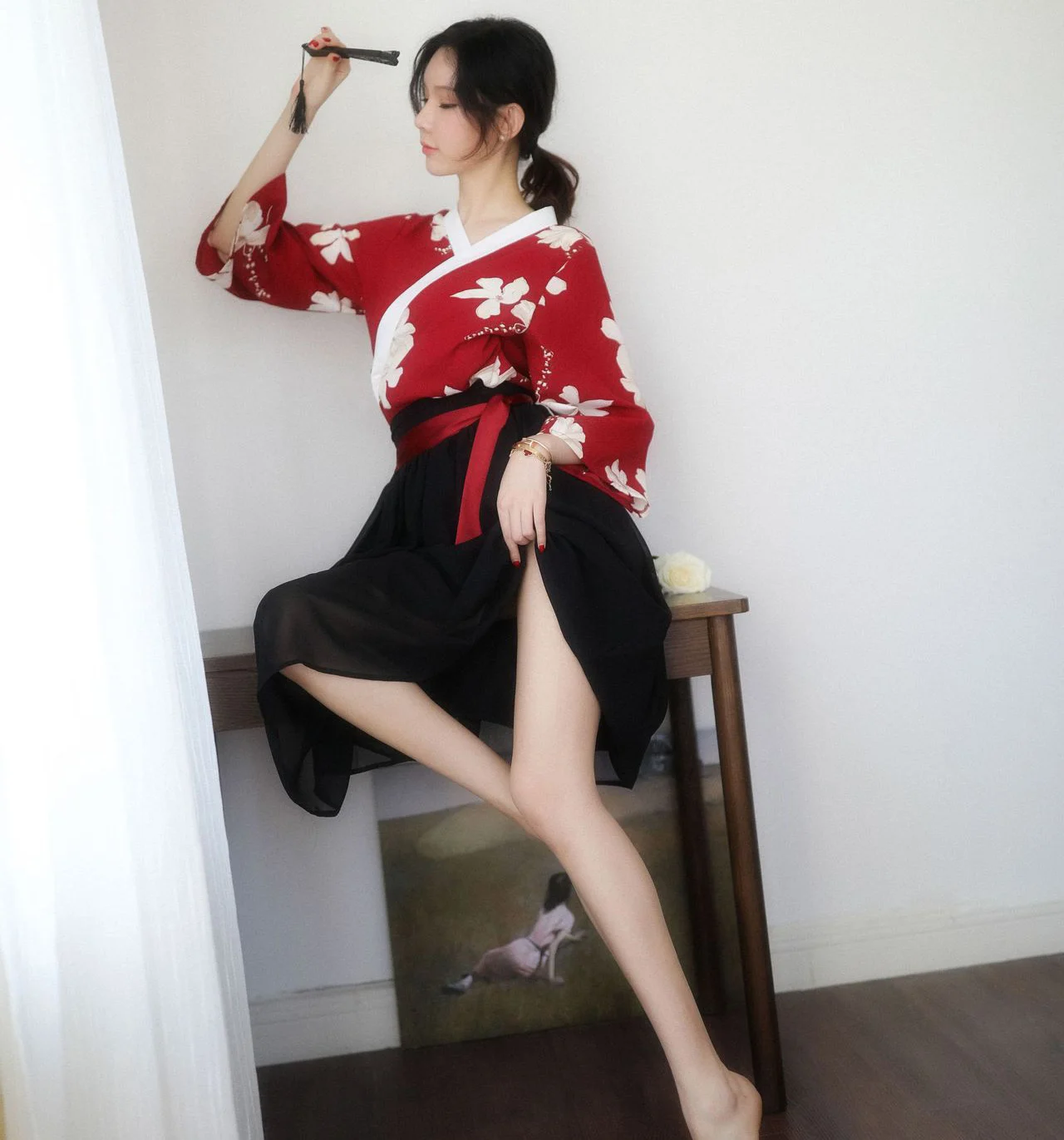 Новинка, женское сексуальное нижнее белье в японском стиле, кимоно, юката, Топы+ юбка, Ретро стиль, длинный рукав, для женщин, гейши, пижамы для девочек, домашняя одежда