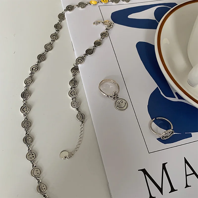 Mewanry Spring New 925 Sterling Silver Smiley Face Clavicle Chain Sweater Necklace Vintage Punk Birthday Party Jewelry Gifts - Image 4