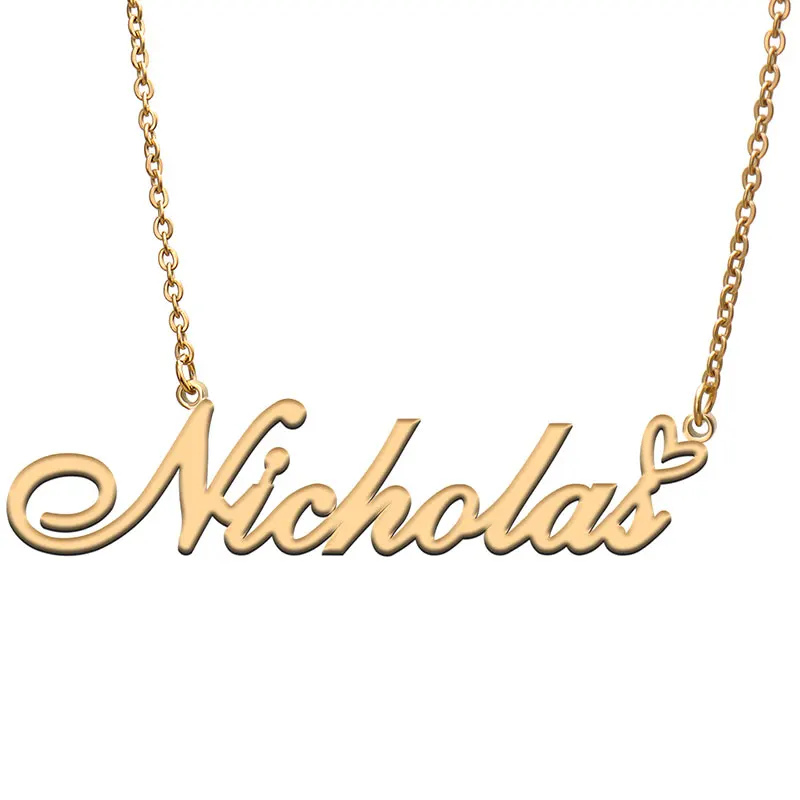 Love Heart Nicholas Name Necklace for Women Stainless Steel Gold &amp Silver Nameplate Pendant Femme Mother Child Girls Gift | Украшения и