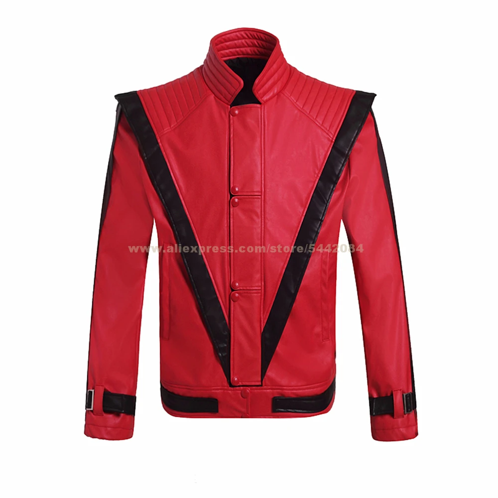 MJ Майкл Джексон куртка Триллер белый и красный ретро кожаное пальто MTV коллекция пиджаки вечерние Косплей имитация реквизит