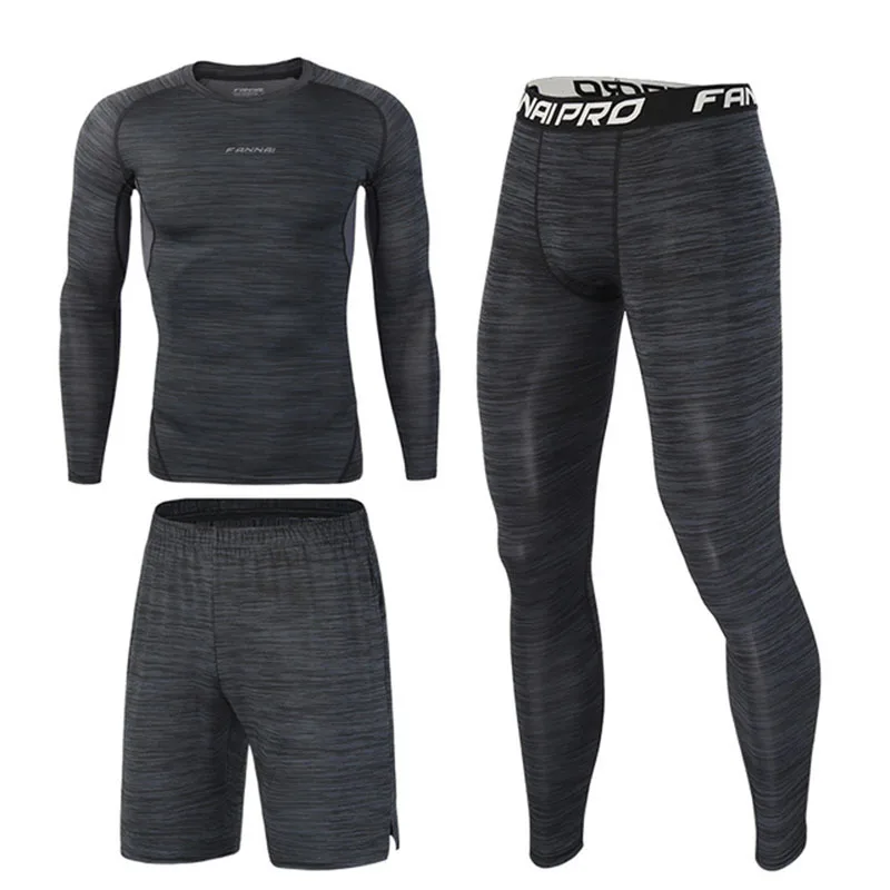 3pcs set Новое поступление, Быстросохнущий Мужской комплект для бега, Компрессионные спортивные костюмы, обтягивающие колготки для велоспорта, одежда для спортзала, фитнеса, спортивная одежда, наборы, homme - Цвет: 3pcs set