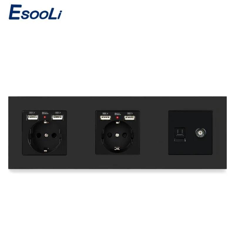 Пластиковая панель ESOOLI электрическая розетка европейского стандарта с 4 USB