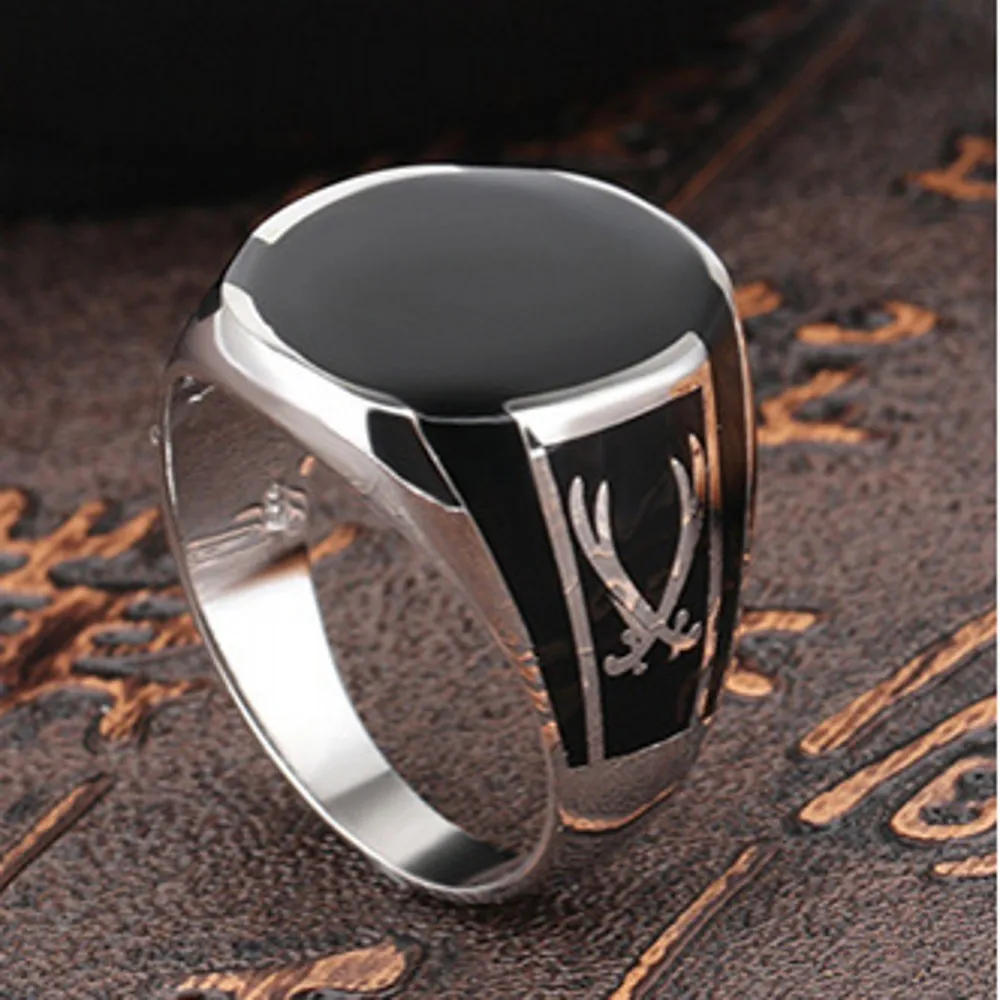 Solid Real S925 Pure Silver Men Ring Black Crystal Glue Fashion Couple Gift silver ring silver rings