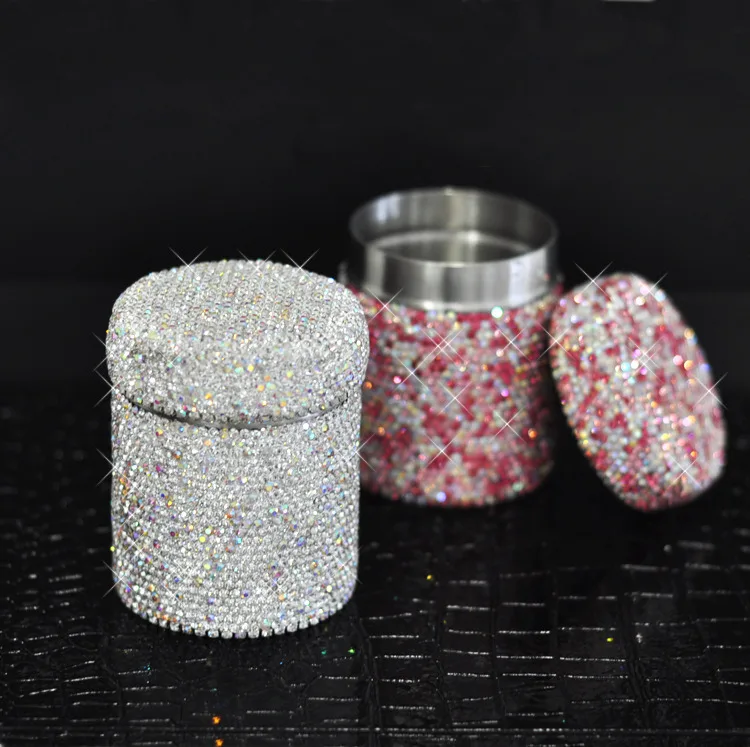 Блеск бриллиант-Шипованный кристалл держатель зубочистки ватный тампон бытовой ящик для хранения ресторана круглая металлическая косметичка