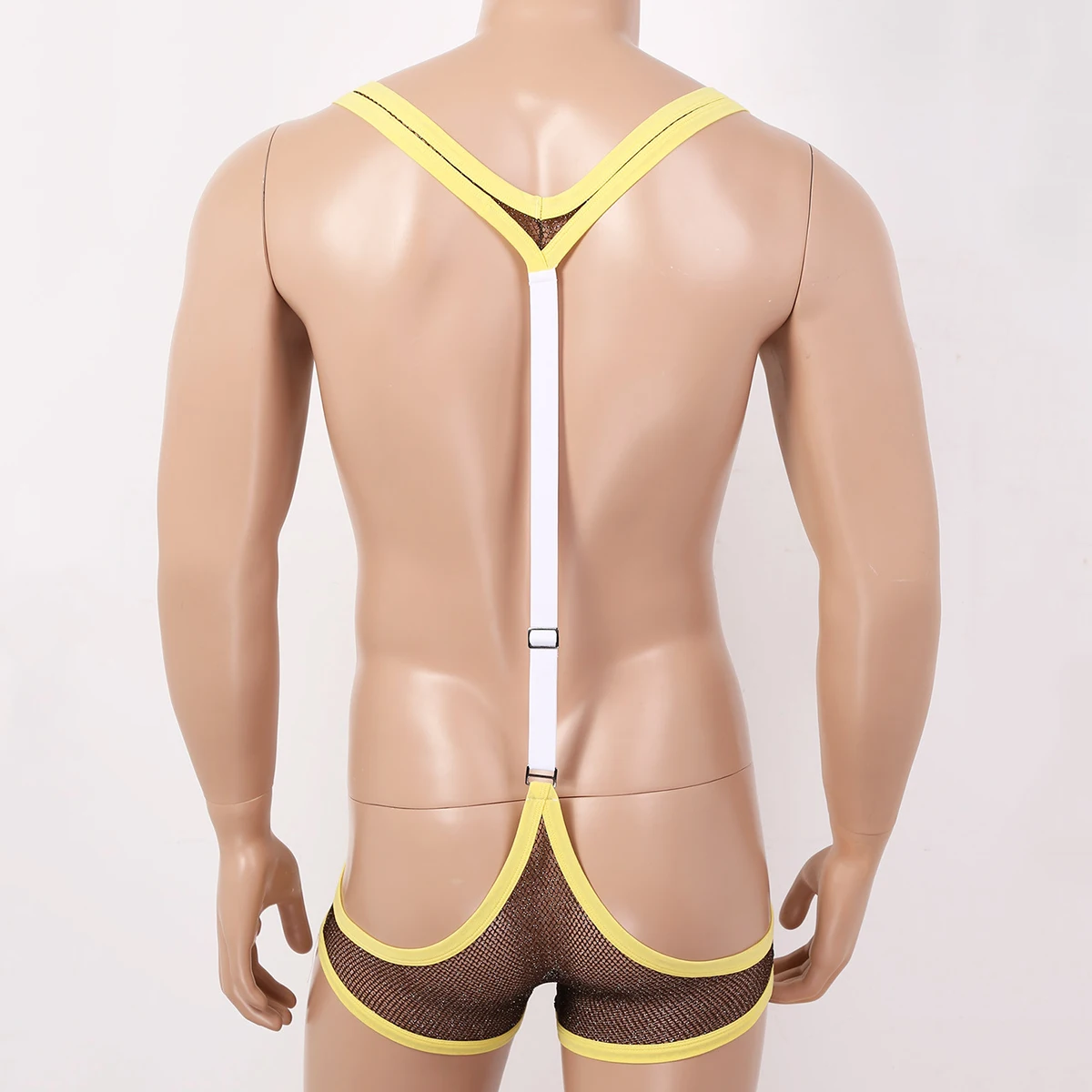 Mens Fishnet Undershirt Underwear Sexy Wrestling Suit Men Bodysuit Mankini Gay Jockstrap Thong Swimsuit Transparent Bulge Pouch