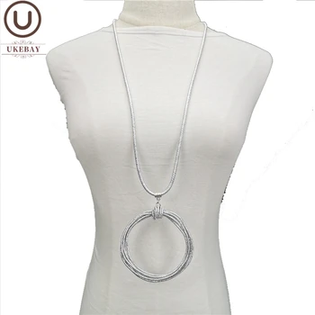 

UKEBAY New Handmade Circle Pendant Necklaces Alloy Chain Women Designer Luxury Jewelry Sweater Necklaces Bohemian Accessories