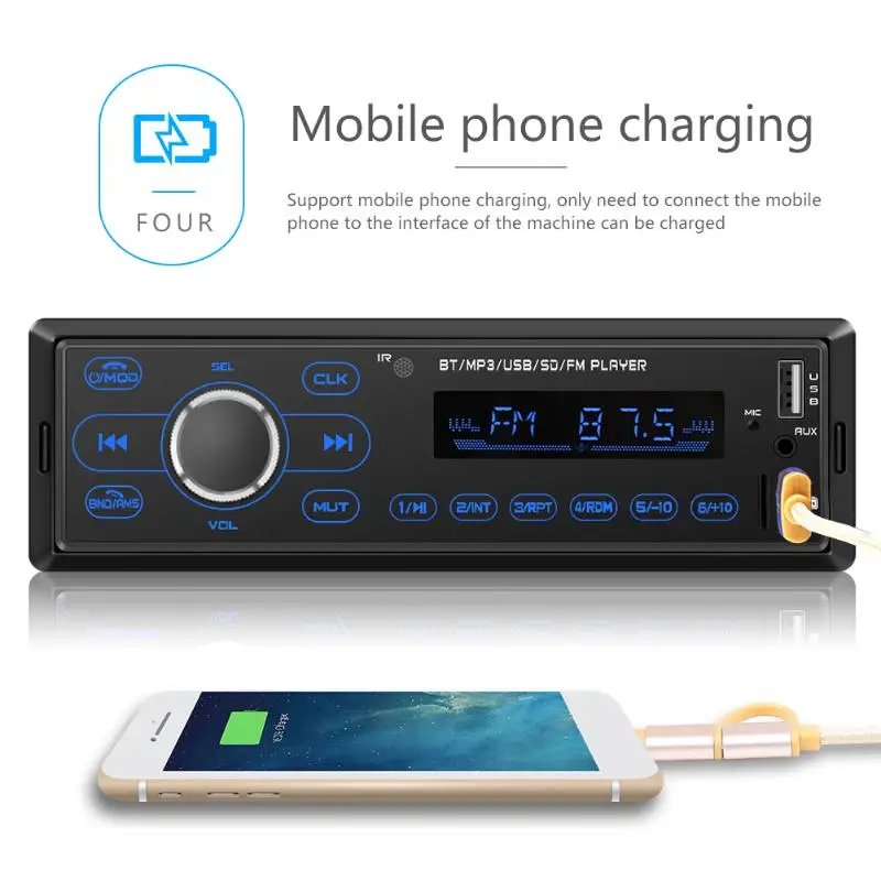 Автомагнитола 1din Авторадио Aux вход приемник Bluetooth стерео радио MP3 мультимедийный плеер Поддержка FM/MP3/WMA/USB