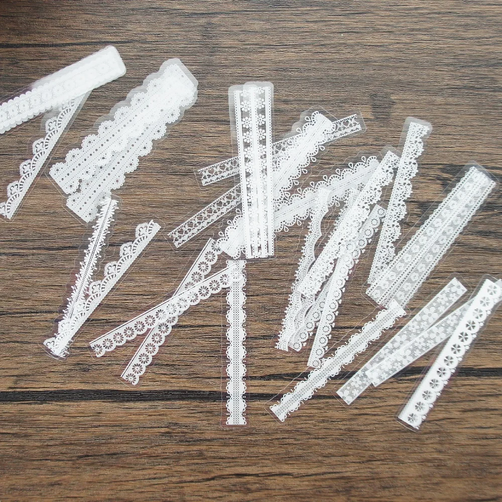 

28pcs White Lace Strip Style PVC Laser Sticker Scrapbooking DIY Gift Packing Label Decoration Tag