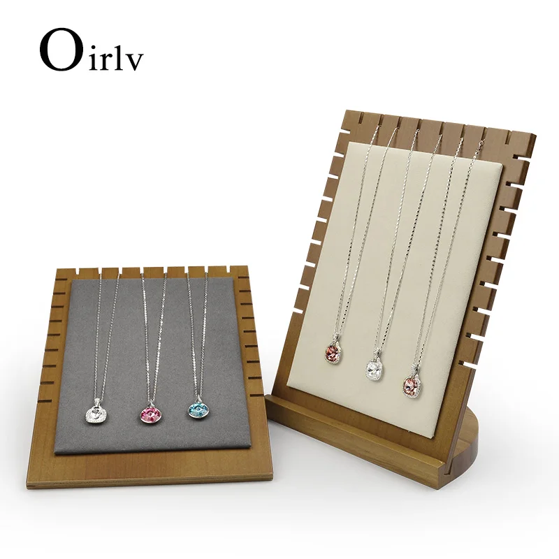  Oirlv Solid Wood Beige/Dark Gray Necklace Display Stand Pendant Display Holder with Microfiber Jewe