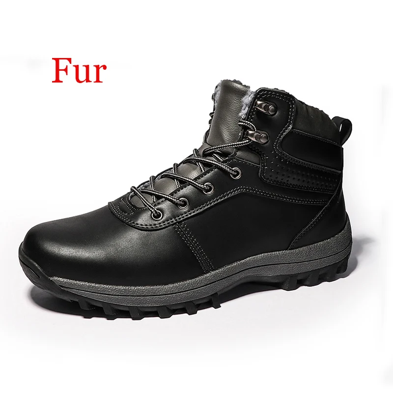 Black With Fur Высококачественные мужские ботинки; зимние теплые зимние ботинки; мужские плюшевые ботильоны; Рабочая безопасная Мужская зимняя обувь - Цвет: Black With Fur