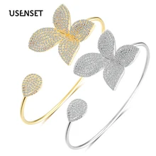 Кубический циркон Кристалл Золото Серебро Браслет Шарм CZ четырехлистный клевер браслет манжета для женщин вечерние ювелирные изделия 02L24