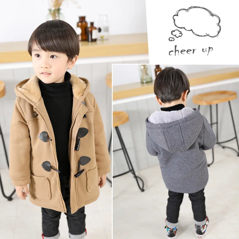 

BOY'S Coat 2019 Autumn And Winter New Style Korean-style Hoodie Children yang jiao kou Warm Overcoat Brushed And Thick Cotton-pa