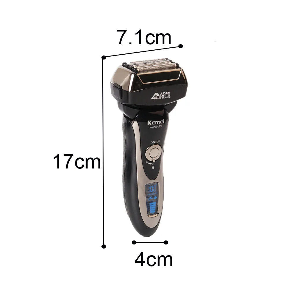 Quick Charge Kemei Shaver Electric Razor Reciprocating 4 Blade Head Shaving Men Washable Rechargeable Men's Razor Trimmer