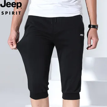 

JEEP SPIRIT Summer Shorts Men Elastic Knee Length Mens Shorts Bermudas Masculina Cotton Breathable Outdoor Sports Dance Short