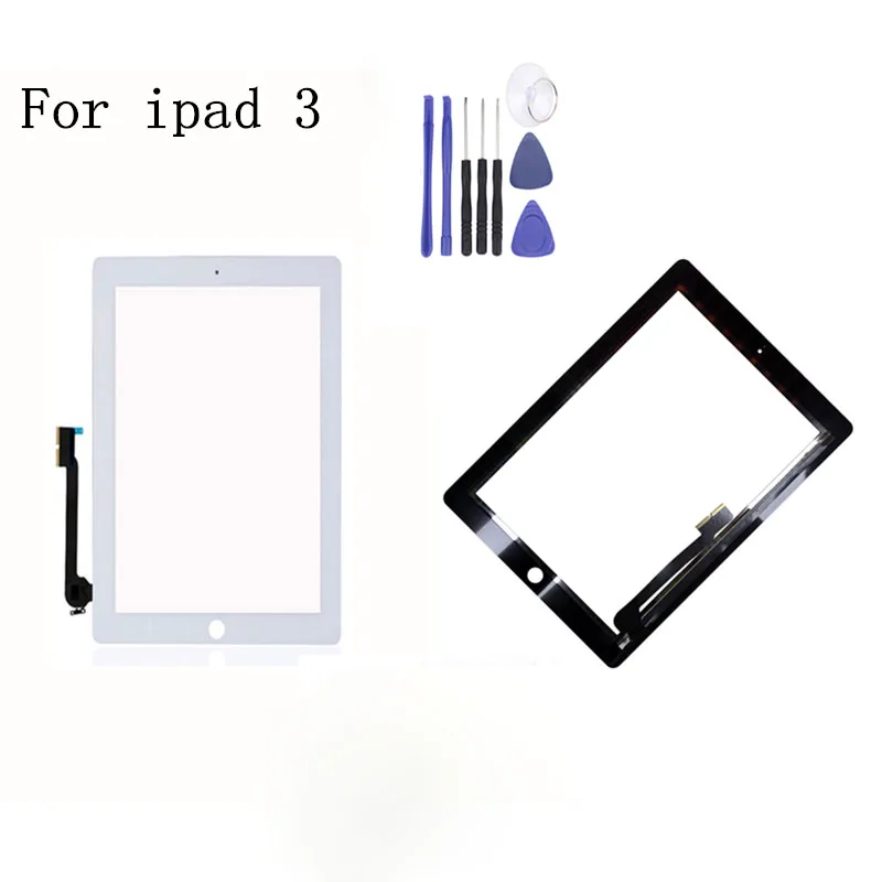 

High quality New For iPad 3 LCD Outer Touch Screen Digitizer no Home Button Front Glass Panel Replacement With 3Gifts