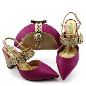 

Purple Shoes and Bag Sets Italian design African lady shoes with Matching Bags Nigerian Women Shoes and Bag To Match for Party